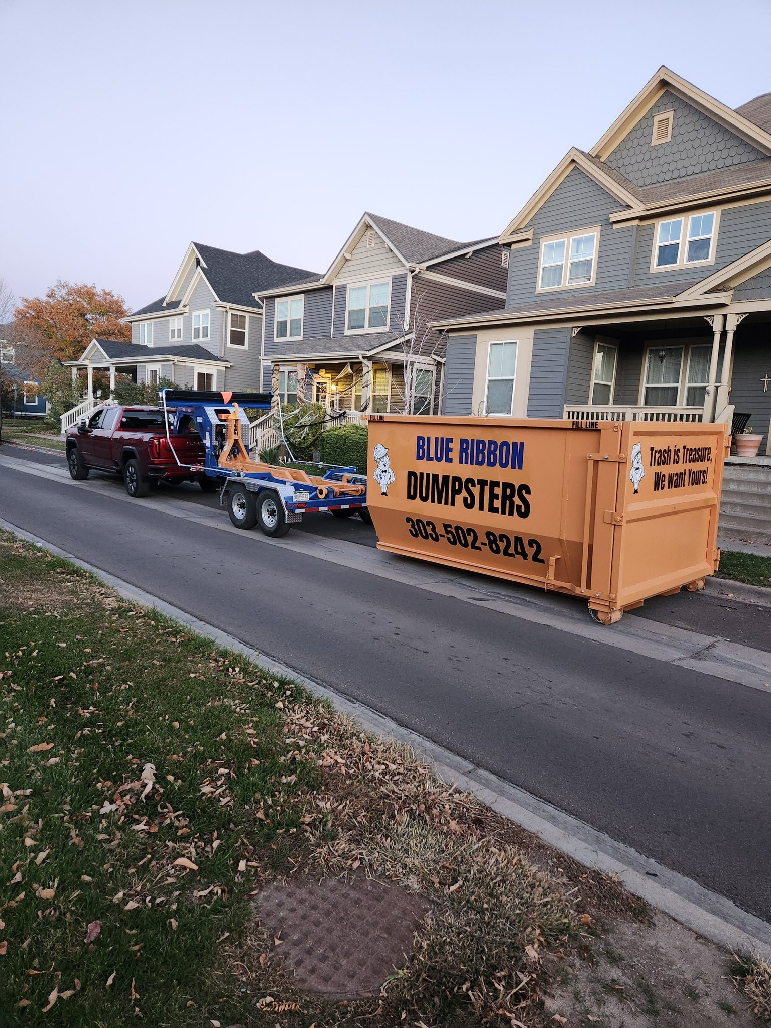 Blue Ribbon Dumpsters in Denver driveway
